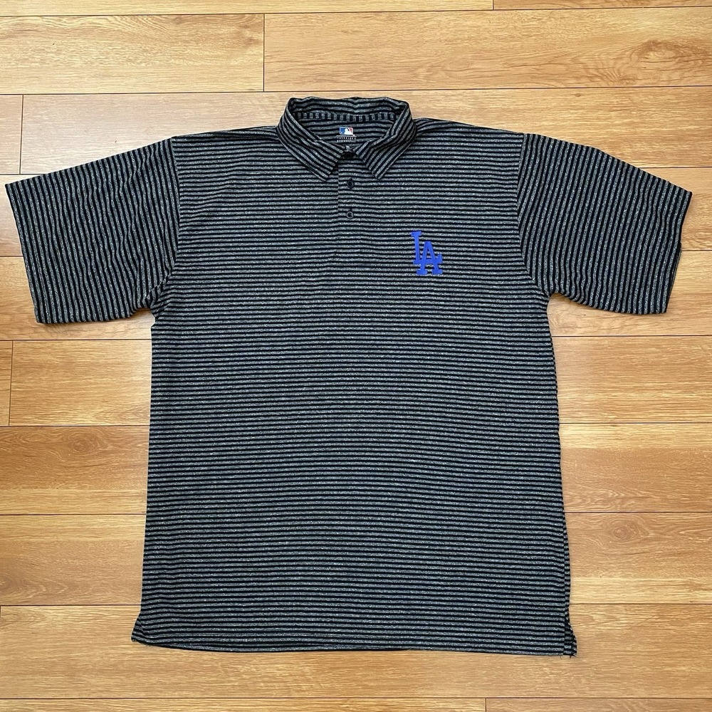 Los Angeles Dodgers MLB Polo Shirt MLB Black Gray Stripe Mens XLT